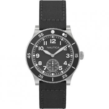 Reloj Nautica Hombre Naphst002 44mm con Correa de Cuero Genuino y Resistente Al Agua