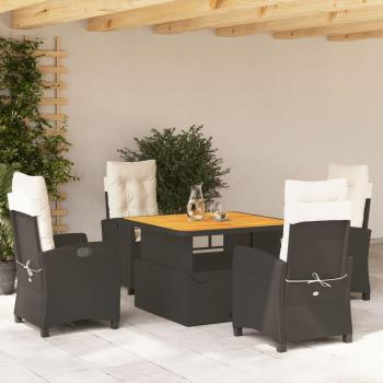 5-Piece Black Poly Rattan Garden Dining Set with Cushions