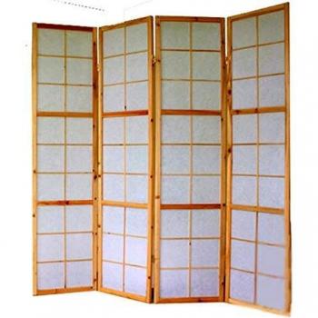Biombo de 4 paneles en madera natural y papel de arroz 175x176cm