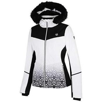 Dare 2b Iceglaze-Chaqueta de esquí y Snowboard con Capucha de Piel sintética Impermeable y Transpirable con Falda de Nieve Desmontable y Puerto para Auriculares aislantes, Mujer, Blanco, 46