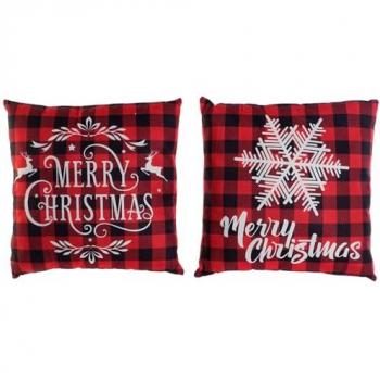 Cojín DKD Home Decor Navidad Blanco Rojo Poliéster Cuadros 40 x 10 x 40 cm (2 Unidades)