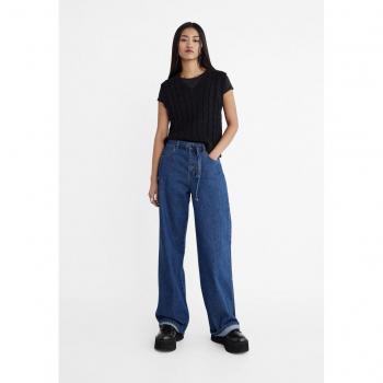 Stradivarius Wide-leg jeans with drawstring in Blue denim