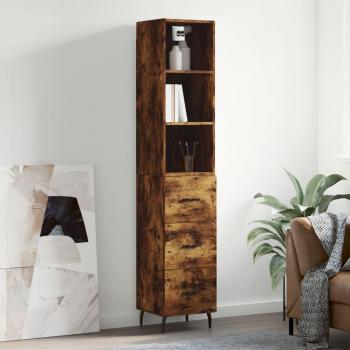 Aparador alto de madera contrachapada en roble ahumado 34,5x34x180 cm con 3 cajones, mueble de almacenaje para salón, buffet y armario auxiliar