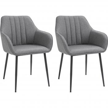 HOMCOM Juego de 2 Sillas de Comedor Decorativas Tapizadas en Lino Transpirable con Respaldo Ergonómico Reposabrazos y Patas de Metal 59,5x56,5x