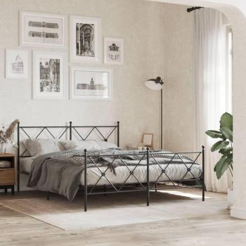 Cama solar sin Materum con Pediera Black Metal 160x200 cm - Estructura de cama cabecero y estribo metal negro 160x200 cm Vidaxl Negro