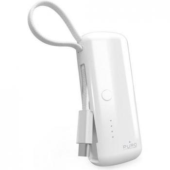 Powerbank Puro Link 5000 mAh con Cable Integrado USB-C Blanco