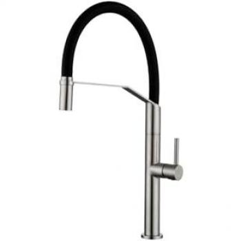 Grifo monomando de cocina flexible con cuerpo de acero inoxidable acabado satinado y negro mate Deva GCE023/AC