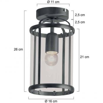 Plafón Pimpinela Steinhauer, negro, metal, cristal, 16 cm, E27 (casquillo grande), modelo 5973ZW