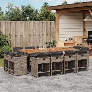 13-Piece Grey Poly Rattan Garden Dining Set with Cushions