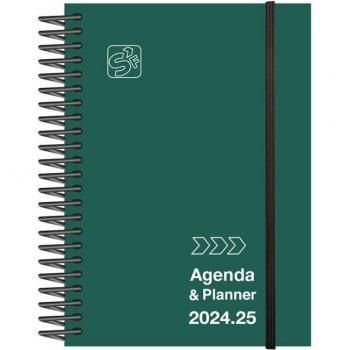 Agenda Escolar 2024-2025 Senfort Iki Unicolor Espiral Tapa PP Sin Ventana 150x210 con Goma Verde