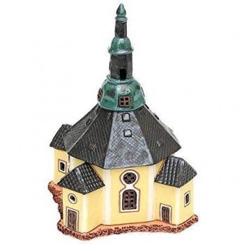 Dekohelden24 Casa de luz de cerámica, diseño de Iglesia Seiffener Handart, Longitud 11 cm, Ancho 11 cm, Altura 17 cm, 141020