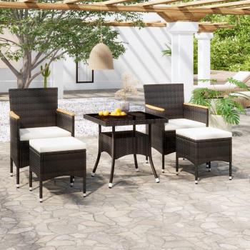 5-Piece Black Poly Rattan Garden Dining Set with Tempered Glass