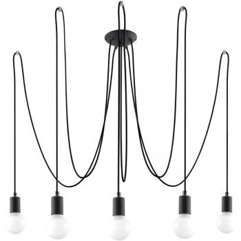 Lámpara Colgante Edison 5 Luces E27 con Cordón Textil Negro y Acero