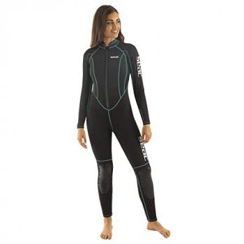 Traje de neopreno largo para mujer Seac Carezza 2 mm, neopreno de doble forro, cremallera frontal, protectores de PU en las rodillas, talla XL