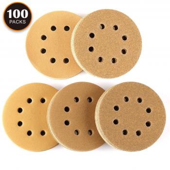 TACKLIFE Papel de Lija de 100 Piezas 60, 80, 120, 150, 240 Granos Surtidos 125mm ASD04C Papeles de Lija Abrasivos con 8 Agujeros, Velcro Durable para Lijadora Excéntrica, Seco, Cambio Rápido