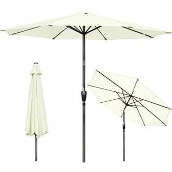 GIKPAL Sombrilla Terraza, 2.7M Parasol de Jardín Grande Sombrilla Playa Protección UV con Manivela y Botón de Inclinación para Terraza Patio Jardín Exterior, Beige
