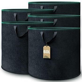Bolsa de Plantación Geotextil GardenGloss® (5 Piezas) - Alta Capacidad 60L (Ø 45,5cm x Altura 40cm) - Ideal para Papas, Tomates y Otras