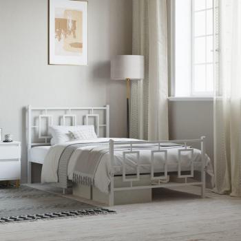 White Metal Bed Frame with Headboard and Footboard 100x200 cm