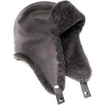 Coolskins Gorro Invierno Aviador Reversible Cordero con Pelo Rizado y Cuero 100% Piel y Confección Española, Topo, One Size