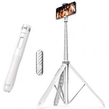 ATUMTEK Palo Selfie Trípode 130cm – Palo Selfie para Móvil con Bluetooth, con Aluminio Resistente y Trípode de Patas Antideslizantes para iPhone/Android, Grabación de Videos, Vlogs, Directos - Blanco