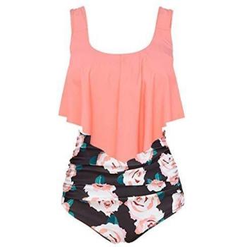 Aidotop banador para mujer top con volantes cintura alta traje de bano trajes de bano de dos piezas bikini setsz7orange flowerzeu 4244lz