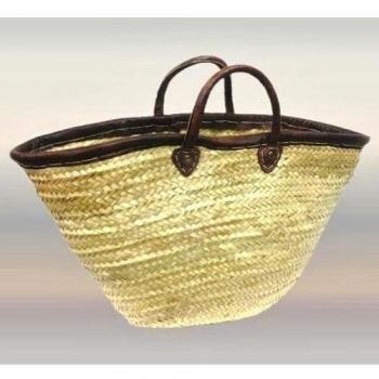 Cesta de compra marroquí grande - Asas de cuero y el borde - Ancho 58 Diámetro 20 Altura 38 cm