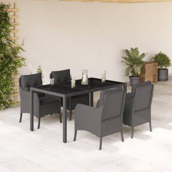 Set de almuerzo de jardín 5 piezas negro con almohadas de Polyrattan
