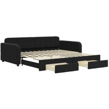 Sofá Cama Nido con Cajones de Terciopelo Negro 100x200 cm