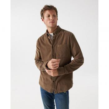 Camisa de pana corte regular lisa en color camel