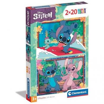 Puzzle Supercolor Disney Lilo & Stitch 2x20 Piezas para Niños de 3 a 5 Años, Desarrolla Concentración y Lógica, Clementoni 24809