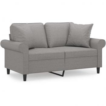 Light Grey 2-Seater Fabric Sofa with Pillows - 120 cm