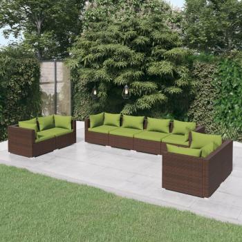 8-Piece Brown Poly Rattan Garden Lounge Set with Cushions