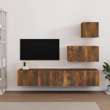Set de muebles de TV 4 piezas de madera contrachapada en roble ahumado