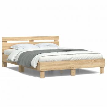 Cama con cabecero y luces LED Sonoma Oak 140x200 cm