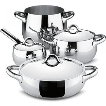 Set de 7 Ollas Alessi Mami en Acero Inoxidable 18/10 con Tapa y Mangos Largos, 20 cm