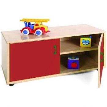 Mobeduc 600102HPS10 - Mueble infantil superbajo/armario con 2 estantes, madera, color haya y rojo cereza, 90 x 40 x 44 cm