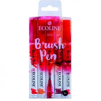 Set de 5 rotuladores punta pincel acuarelables Ecoline Brush Pen Talens en tonos rojos.