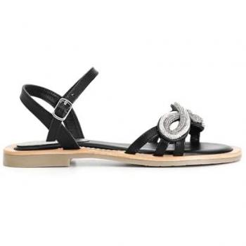 Sandalo Gilda de Napa con Accesorio de Pedrería Negro 36