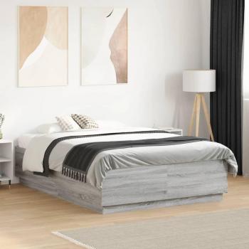 Cama con luces LED Sonoma gris 135x190 cm madera multicapa