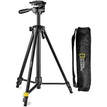 National Geographic Kit Trípode Foto Mediano, Bolsa, Rótula 3 way, Zapata Liber.Rápida, Bloqueo por Palanca en Patas 3 Sec, Columna con Cremallera, Carga 1,5 kg, Alum. para Canon, Nikon, Sony, NGHP000