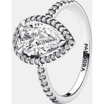 Anillo Halo Brillante Grande Corte Pera en Plata de Ley para Dama