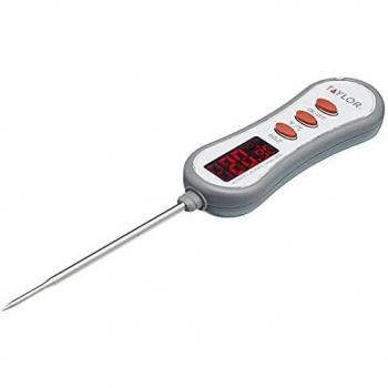 Taylor Pro Termómetro Digital de Cocina, Sensor de Cocción Multifuncional con Pantalla LED, adecuado para Carne, Pescado y Barbacoa, Acero Inoxidable/Plástico, Blanco/Gris