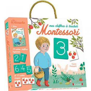 Mes chiffres à toucher Montessori: Coffret livre + 10 cartes chiffres rugueuses + 11 cartes images