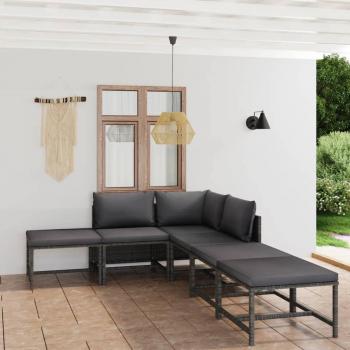 6-Piece Grey Poly Rattan Garden Lounge Set with Cushions