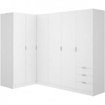 Armario de esquina de 6 puertas y 3 cajones - L213 cm - Blanco - LISTOWEL