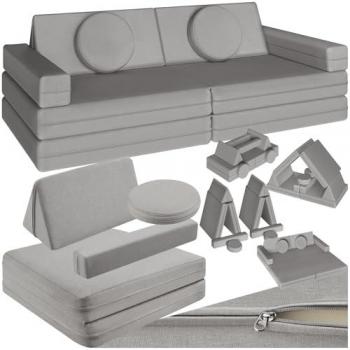 Sofá modular infantil Tectake Lilly, 8 piezas, lino, espuma de alta densidad, múltiples combinaciones, materiales seguros, lavable, función de cama - 120 cm