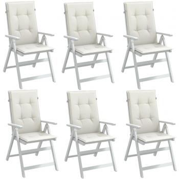 Cojines de silla de respaldo alto 6 uds crema Mélange 120x50x4 cm tela