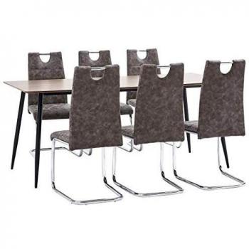 vidaXL Juego de Comedor 7 Piezas Cuero Sintético Mobiliario Decoración Interior Casa Hogar Robusto Duradero Resistente Funcional Práctico Útil Marrón