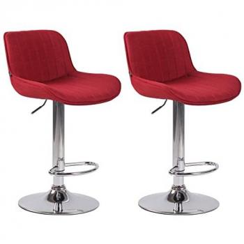 Set de 2 Taburetes de Bar Regulables en Tela Roja con Base Cromada y Función Giratoria