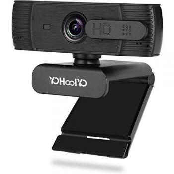YOHOOLYO Webcam 1080P Full HD con Micrófono Estéreo Enfoque Automático Cámara Web USB con Cubierta de Privacidad Compatible con Windows, Mac Android